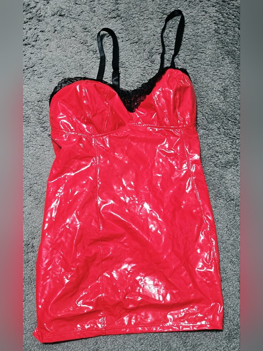NWOT Womens Red PU Leather Dress Lingerie with lace strap back size 3XL